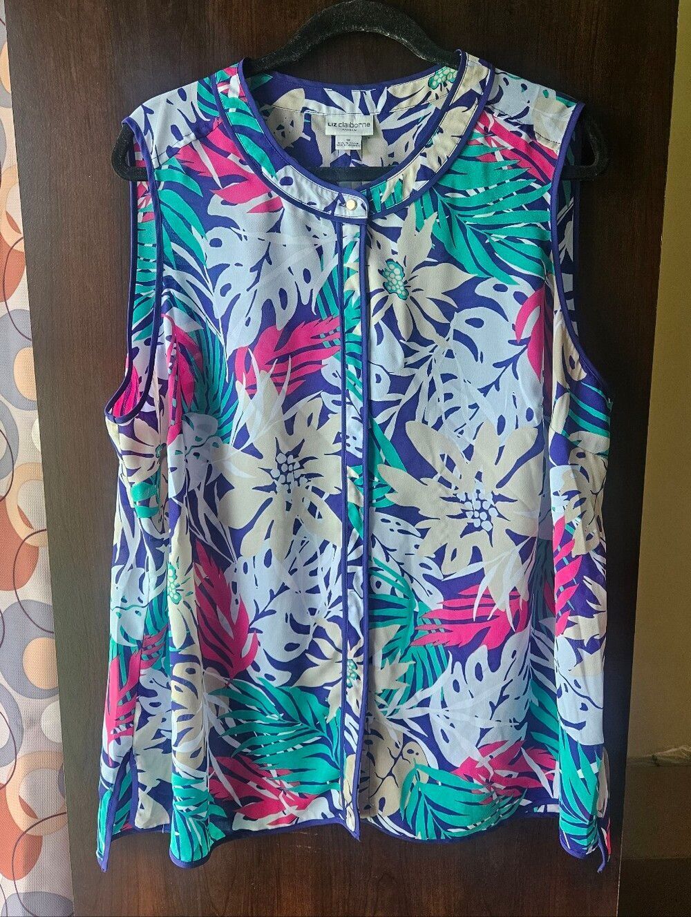 Liz Claiborne Purple, Teal and White Floral Sheer Sleeveless Tank Size 1X